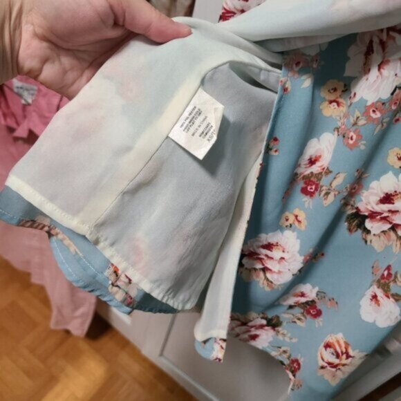 Lord & Taylor Blue Floral Wrap Side Tie Flutter Ruffle Cap Sleeve Mini Dress XS - Picture 15 of 16